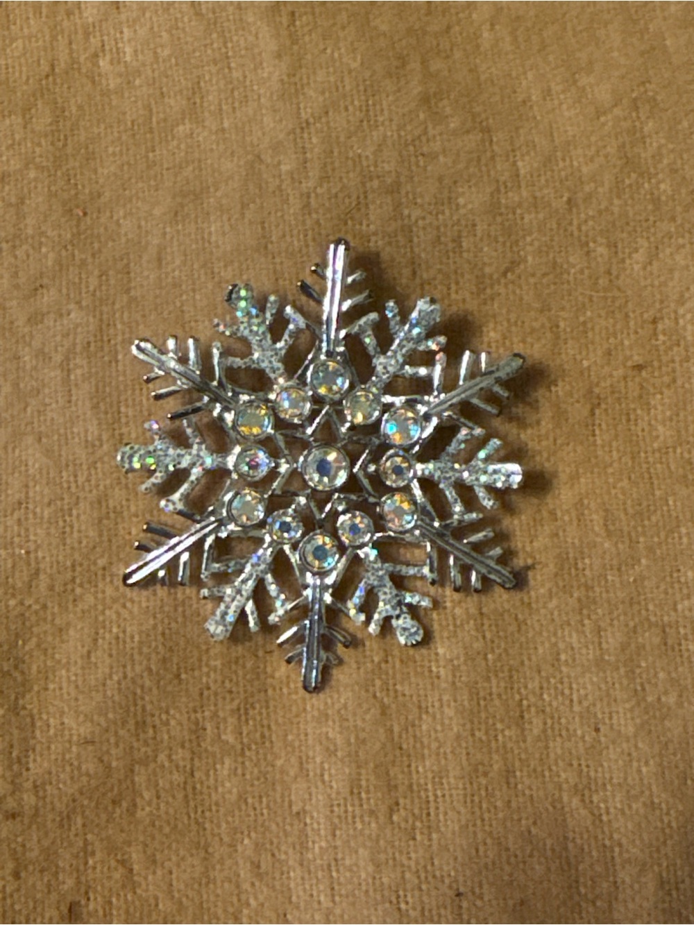 Silver Snowflake Rhinestone Brooch